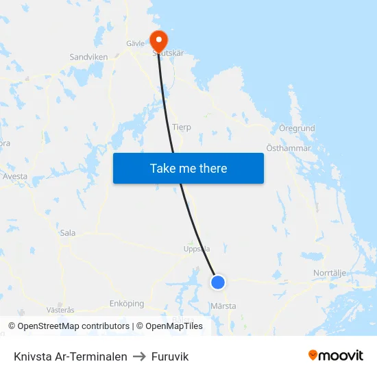 Knivsta Ar-Terminalen to Furuvik map
