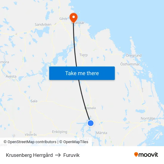 Krusenberg Herrgård to Furuvik map