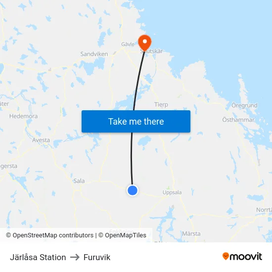 Järlåsa Station to Furuvik map
