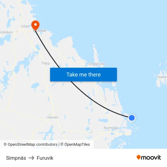 Simpnäs to Furuvik map