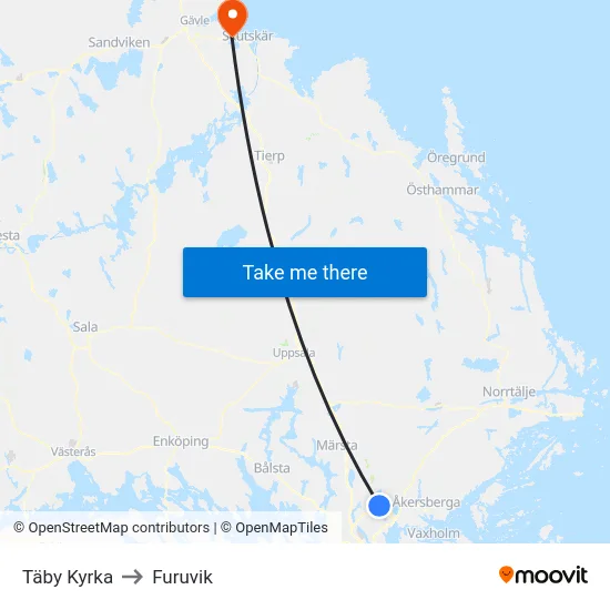 Täby Kyrka to Furuvik map