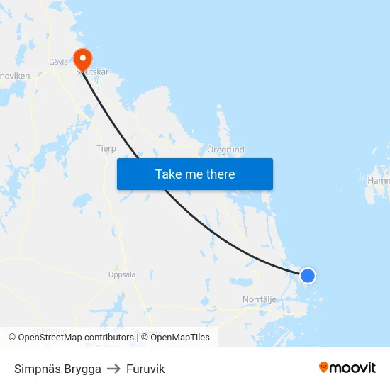Simpnäs Brygga to Furuvik map
