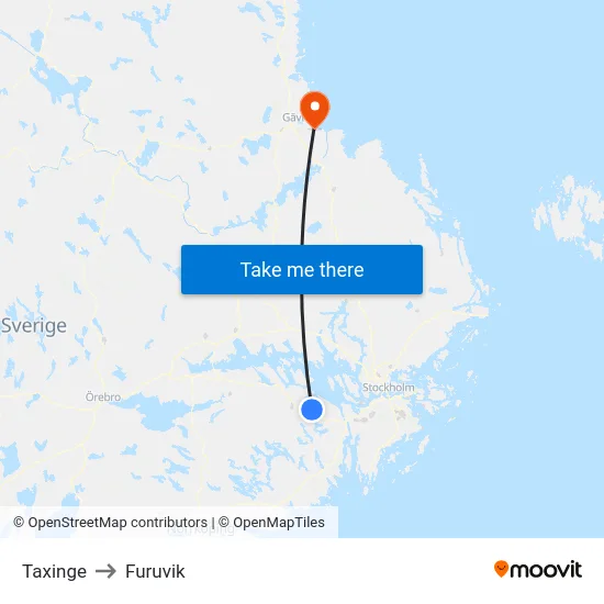 Taxinge to Furuvik map