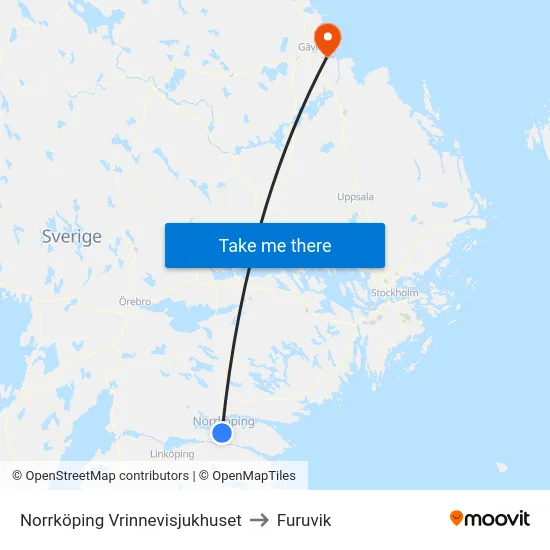 Norrköping Vrinnevisjukhuset to Furuvik map
