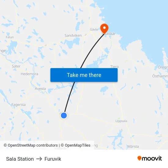 Sala Station to Furuvik map