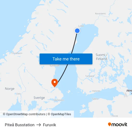 Piteå Busstation to Furuvik map