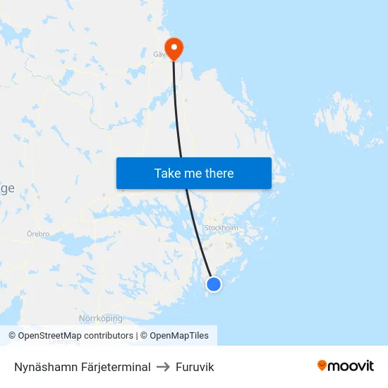 Nynäshamn Färjeterminal to Furuvik map