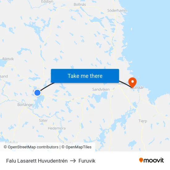 Falu Lasarett Huvudentrén to Furuvik map