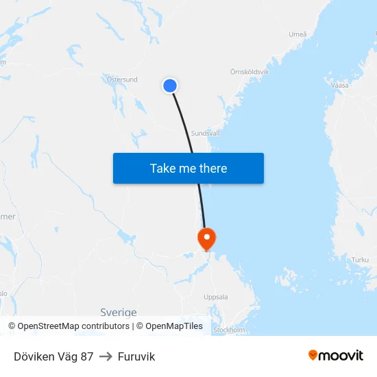 Döviken Väg 87 to Furuvik map