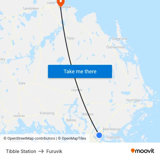 Tibble Station to Furuvik map