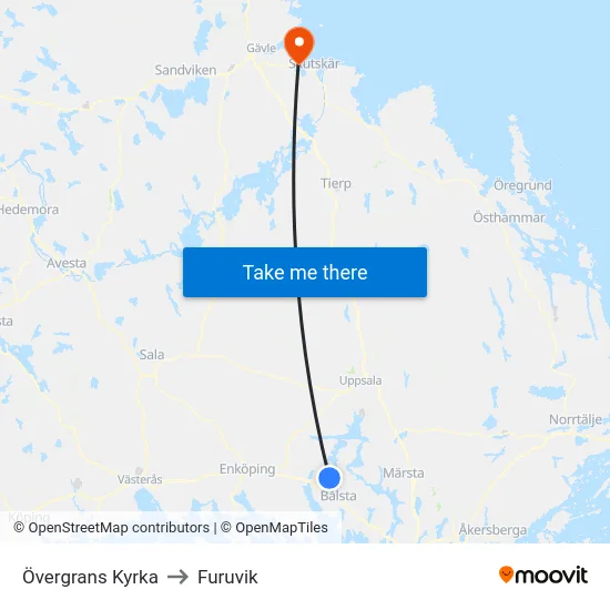 Övergrans Kyrka to Furuvik map