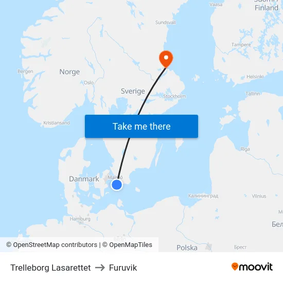 Trelleborg Lasarettet to Furuvik map