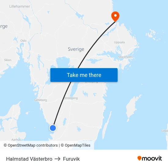 Halmstad Västerbro to Furuvik map