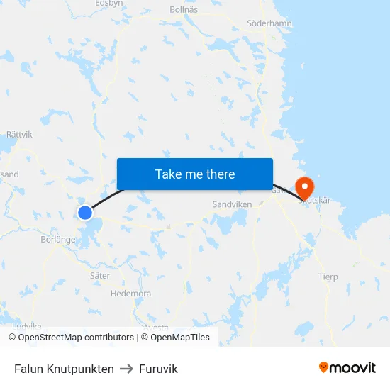 Falun Knutpunkten to Furuvik map