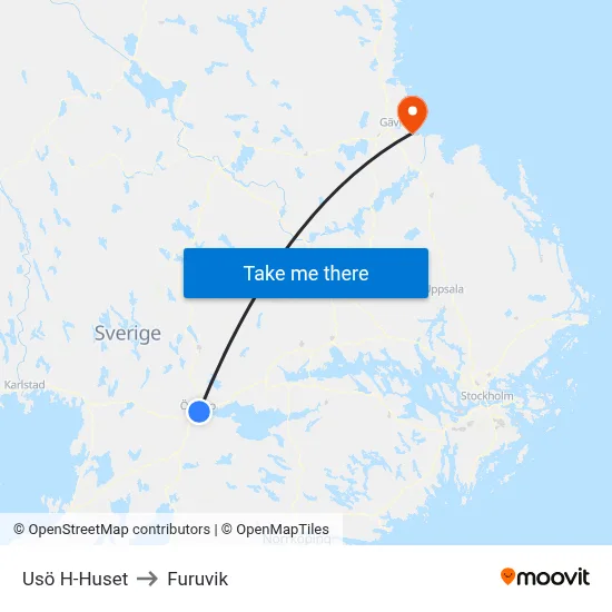 Usö H-Huset to Furuvik map