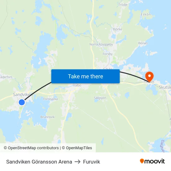 Sandviken Göransson Arena to Furuvik map