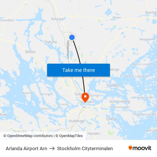 Arlanda Airport Arn to Stockholm Cityterminalen map