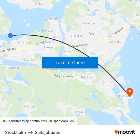 Stockholm to Saltsjöbaden map