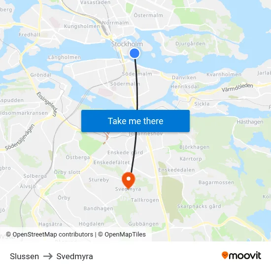 Slussen to Svedmyra map
