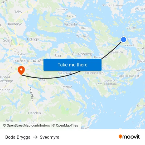 Boda Brygga to Svedmyra map