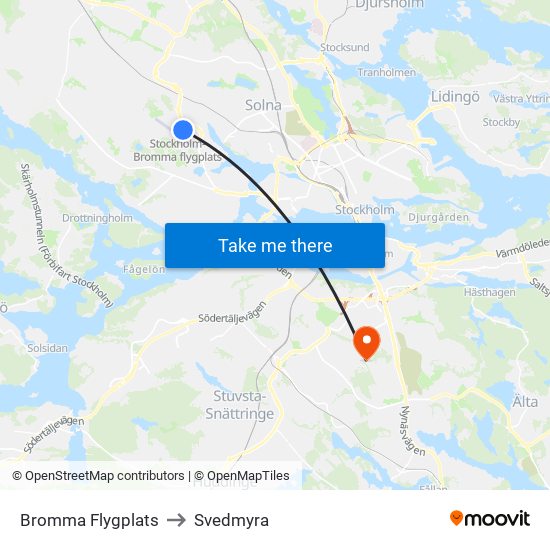 Bromma Flygplats to Svedmyra map