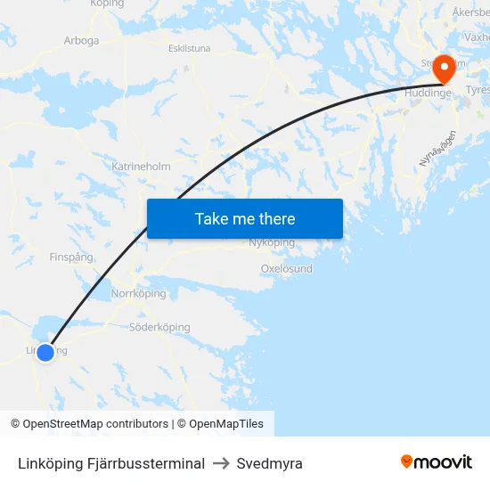 Linköping Fjärrbussterminal to Svedmyra map