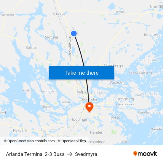 Arlanda Terminal 2-3 Buss to Svedmyra map