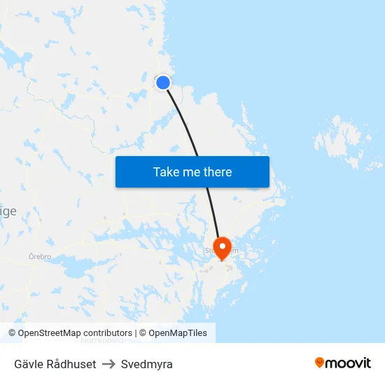 Gävle Rådhuset to Svedmyra map