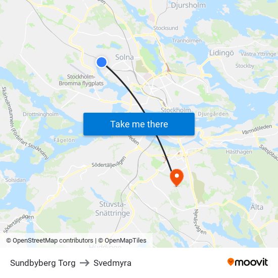 Sundbyberg Torg to Svedmyra map