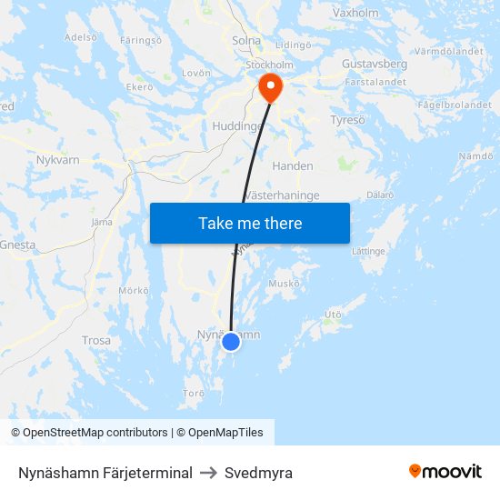 Nynäshamn Färjeterminal to Svedmyra map