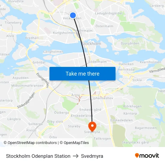 Stockholm Odenplan Station to Svedmyra map