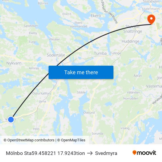 Mölnbo Sta59.458221 17.9243tion to Svedmyra map