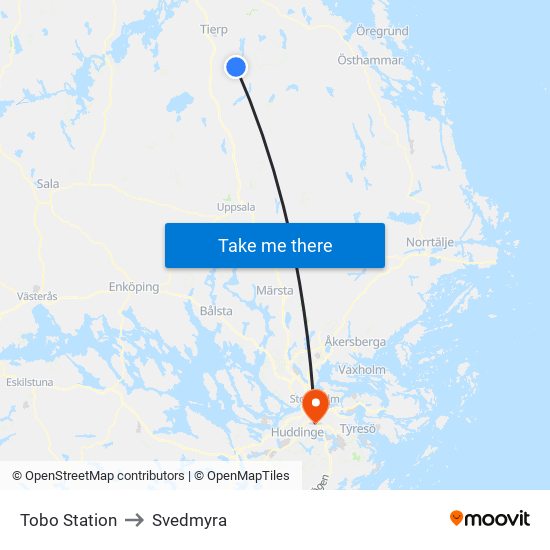 Tobo Station to Svedmyra map