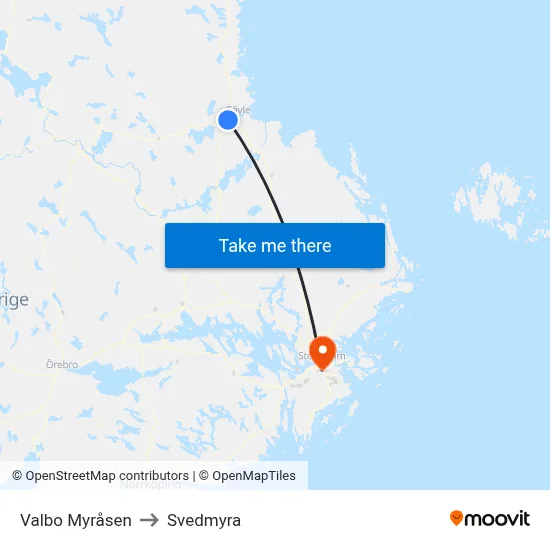 Valbo Myråsen to Svedmyra map