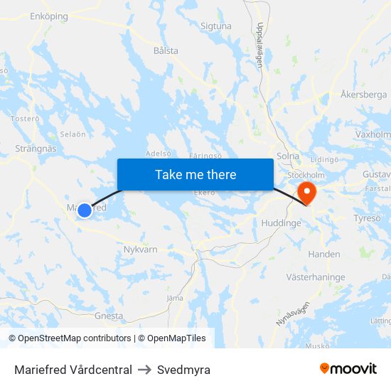 Mariefred Vårdcentral to Svedmyra map