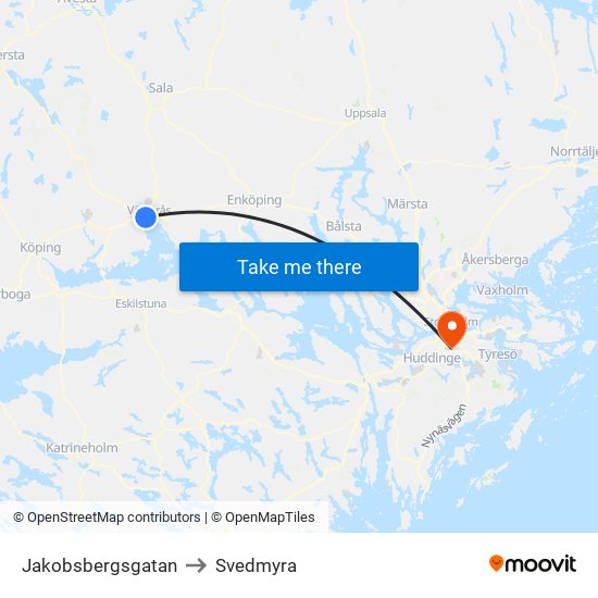 Jakobsbergsgatan to Svedmyra map