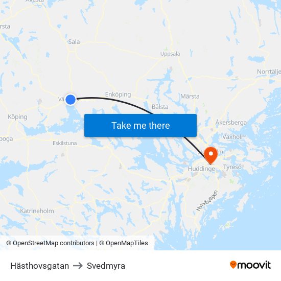 Hästhovsgatan to Svedmyra map