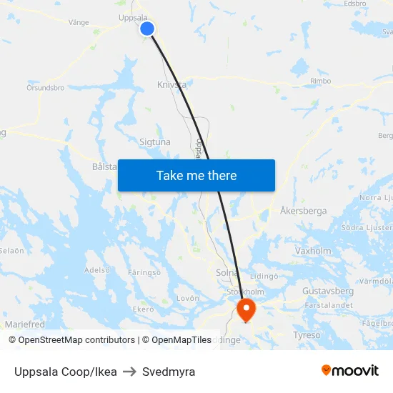 Uppsala Coop/Ikea to Svedmyra map