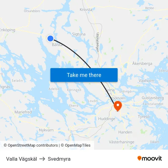 Valla Vägskäl to Svedmyra map