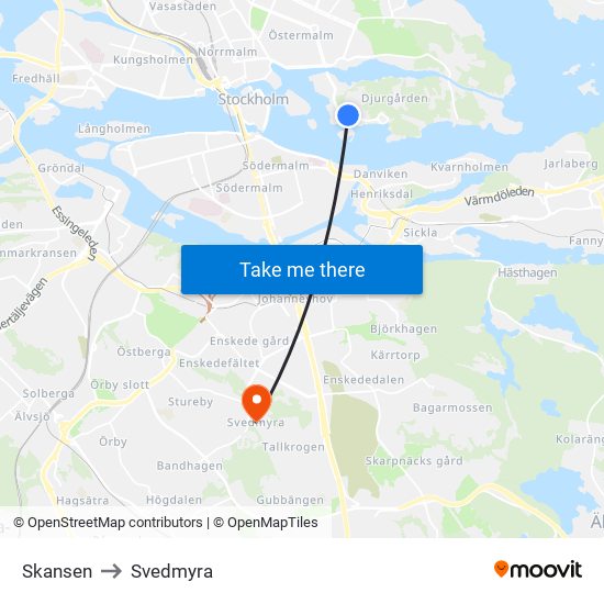 Skansen to Svedmyra map