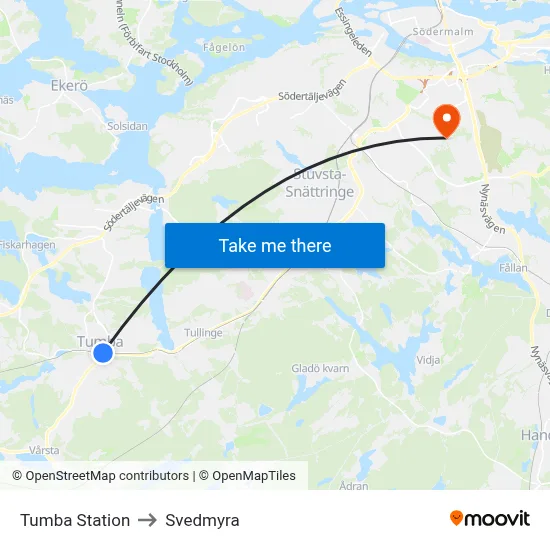 Tumba Station to Svedmyra map