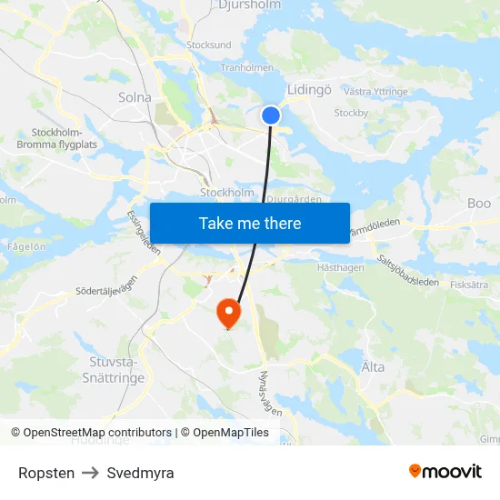 Ropsten to Svedmyra map