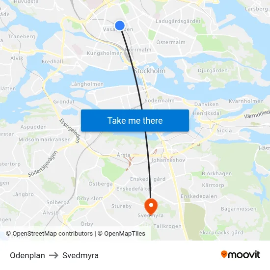 Odenplan to Svedmyra map