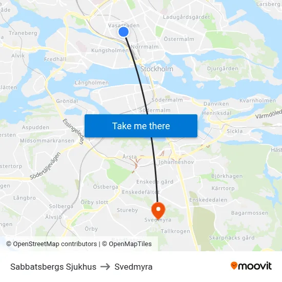 Sabbatsbergs Sjukhus to Svedmyra map