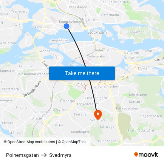 Polhemsgatan to Svedmyra map