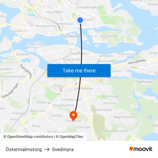 Östermalmstorg to Svedmyra map