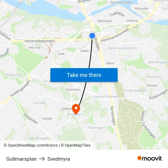 Gullmarsplan to Svedmyra map