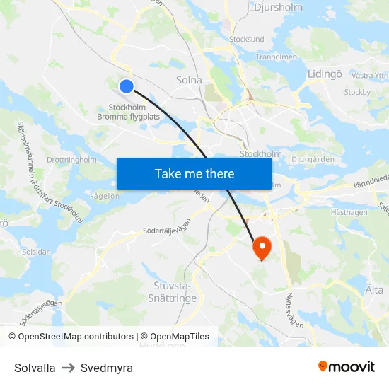 Solvalla to Svedmyra map