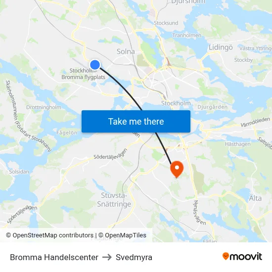 Bromma Handelscenter to Svedmyra map