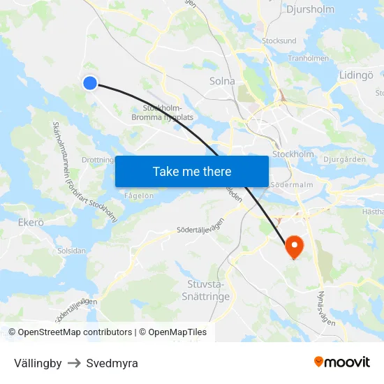 Vällingby to Svedmyra map